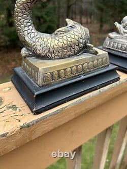 Vintage Pair Of Castilian Imports Coi Fish Dolphin Brass/Silver Candlesticks 10