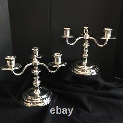 Vintage Pair Of Christolfe Silverplate Candlesticks Three Light