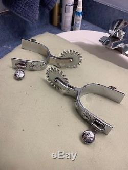 Vintage Pair Of Crockett Spurs With Engraved Sterling Silver Mounting