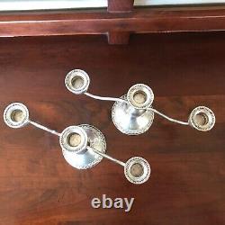 Vintage Pair Of Duchin Creations 925 Sterling Silver Three Candle Candelabras