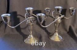 Vintage Pair Of Duchin Sterling Weighted Triple Candlesticks 10 5/8 Wide