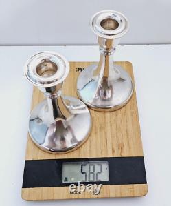 Vintage Pair Of Elegant Candlesticks Portuguese Silver 0.925 Eagle 300 Grams