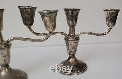 Vintage Pair Of Empire Sterling Silver 3-Arm Candle Holder Candelabra As/Is