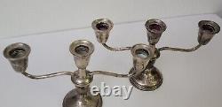 Vintage Pair Of Empire Sterling Silver 3-Arm Candle Holder Candelabra As/Is