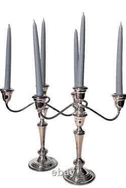 Vintage Pair Of GORHAM Weighted Silver Plate Colonial Tri Candelabras YC 3032