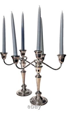Vintage Pair Of GORHAM Weighted Silver Plate Colonial Tri Candelabras YC 3032