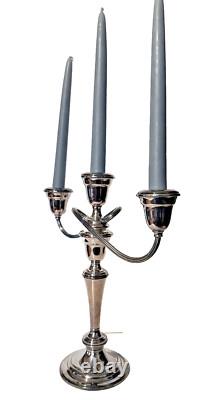 Vintage Pair Of GORHAM Weighted Silver Plate Colonial Tri Candelabras YC 3032