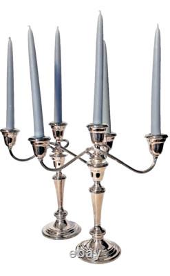 Vintage Pair Of GORHAM Weighted Silver Plate Colonial Tri Candelabras YC 3032