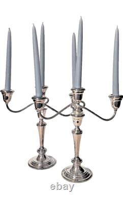 Vintage Pair Of GORHAM Weighted Silver Plate Colonial Tri Candelabras YC 3032