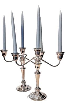 Vintage Pair Of GORHAM Weighted Silver Plate Colonial Tri Candelabras YC 3032