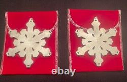 Vintage Pair Of Gorham Sterling Silver Plated Snowflake Ornaments 1980