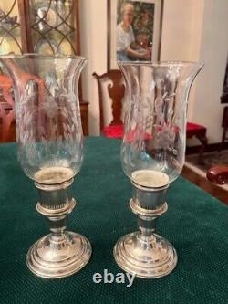 Vintage Pair Of International Sterling Console Candle Holders With Chimneys