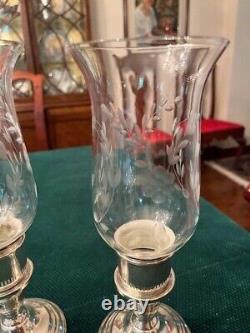 Vintage Pair Of International Sterling Console Candle Holders With Chimneys