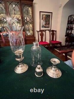 Vintage Pair Of International Sterling Console Candle Holders With Chimneys