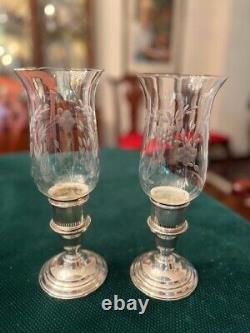 Vintage Pair Of International Sterling Console Candle Holders With Chimneys
