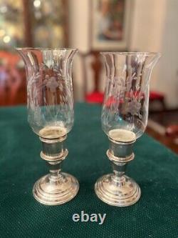 Vintage Pair Of International Sterling Console Candle Holders With Chimneys