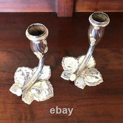 Vintage Pair Of Rare Germany U. S. Zone Silver Plated Maple Leaf Candle Holders