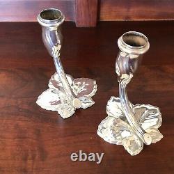 Vintage Pair Of Rare Germany U. S. Zone Silver Plated Maple Leaf Candle Holders