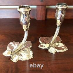 Vintage Pair Of Rare Germany U. S. Zone Silver Plated Maple Leaf Candle Holders