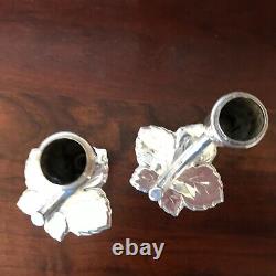 Vintage Pair Of Rare Germany U. S. Zone Silver Plated Maple Leaf Candle Holders