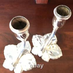 Vintage Pair Of Rare Germany U. S. Zone Silver Plated Maple Leaf Candle Holders