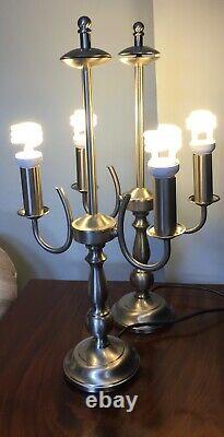 Vintage Pair Of Silver Double Candlestick Candelabra Table Lamps 21 Tall