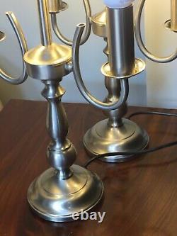 Vintage Pair Of Silver Double Candlestick Candelabra Table Lamps 21 Tall