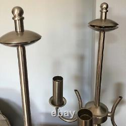 Vintage Pair Of Silver Double Candlestick Candelabra Table Lamps 21 Tall