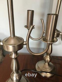 Vintage Pair Of Silver Double Candlestick Candelabra Table Lamps 21 Tall