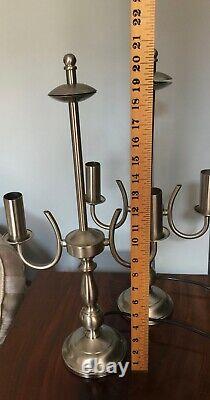 Vintage Pair Of Silver Double Candlestick Candelabra Table Lamps 21 Tall