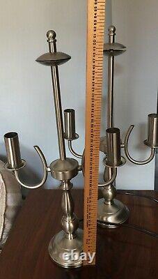 Vintage Pair Of Silver Double Candlestick Candelabra Table Lamps 21 Tall