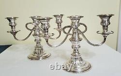 Vintage Pair Of Silver On Copper Nouveau Three-light Candelabras / Candle Holder