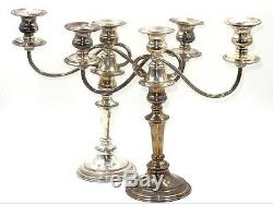 Vintage Pair Of Silver On Copper Nouveau Three-light Candelabras / Candle Holder