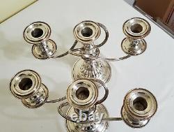 Vintage Pair Of Silver On Copper Nouveau Three-light Candelabras / Candle Holder