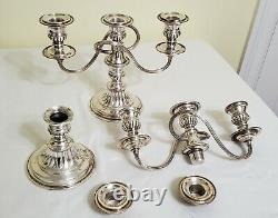 Vintage Pair Of Silver On Copper Nouveau Three-light Candelabras / Candle Holder