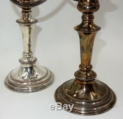 Vintage Pair Of Silver On Copper Nouveau Three-light Candelabras / Candle Holder