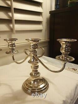 Vintage Pair Of Silver On Copper Nouveau Three-light Candelabras / Candle Holder