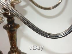 Vintage Pair Of Silver On Copper Nouveau Three-light Candelabras / Candle Holder