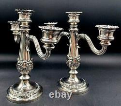 Vintage Pair Of Silver Plate Three Arm Candlesticks 7 1/2