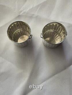 Vintage Pair Of Sterling Silver Trash Garbage Can Tooth Pick Holders, Cocktail