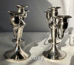 Vintage Pair Of Sterling Silver Weighted Candelabras Beautiful Detail Great Find