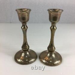 Vintage Pair Of Sterling Silver Weighted Candlesticks 15.5cm In Height