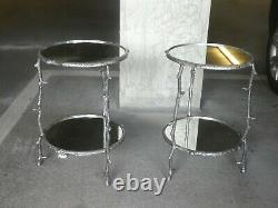 Vintage Pair Of Two Tier Round Aluminum Tree Branch Tables