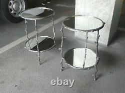 Vintage Pair Of Two Tier Round Aluminum Tree Branch Tables
