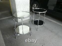 Vintage Pair Of Two Tier Round Aluminum Tree Branch Tables