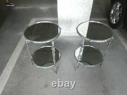 Vintage Pair Of Two Tier Round Aluminum Tree Branch Tables