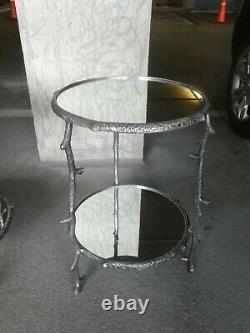 Vintage Pair Of Two Tier Round Aluminum Tree Branch Tables