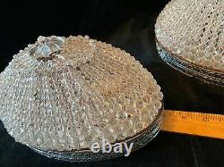 Vintage Pair Oval SHERLE WAGNER Chrome Crystal Bead Light flush Fixtures