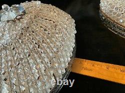 Vintage Pair Oval SHERLE WAGNER Chrome Crystal Bead Light flush Fixtures