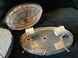 Vintage Pair Oval SHERLE WAGNER Chrome Crystal Bead Light flush Fixtures
